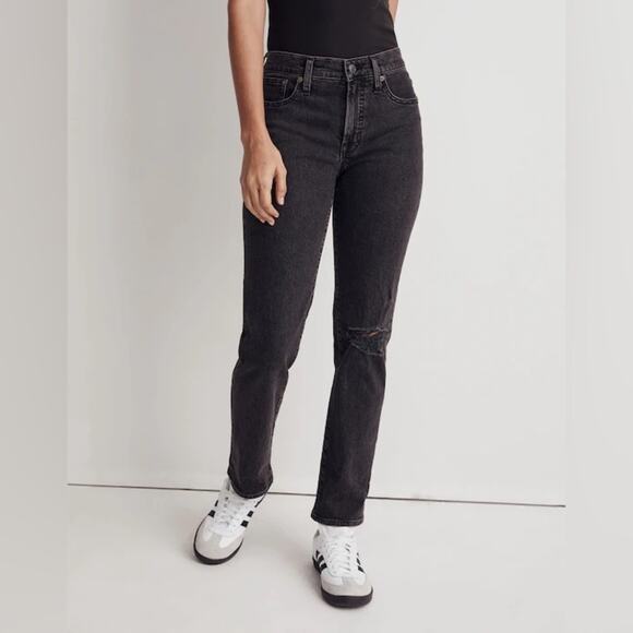 Madewell Denim - Madewell The Mid-Rise Perfect Vintage Straight Jean Black Ripped Edition Size 26